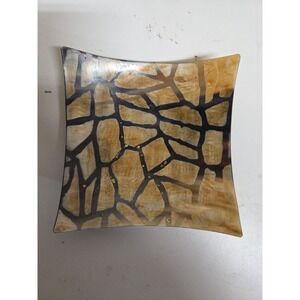 6 Inch Polished Buffalo Horn Decorative Trinket Dish Handpainted Giraffe Pattern